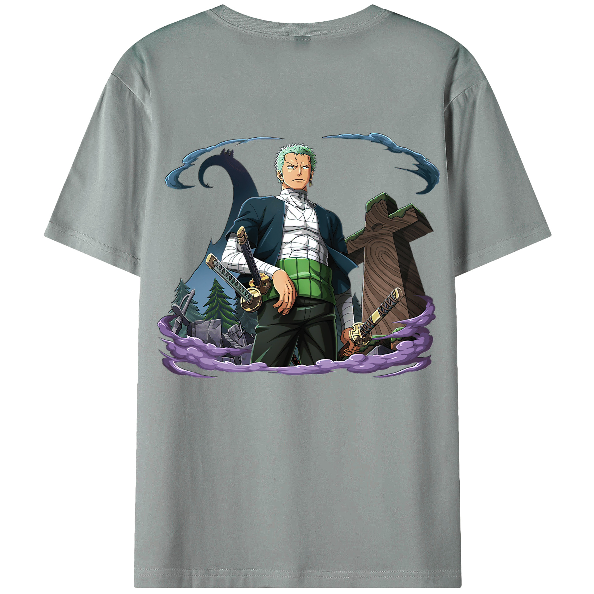 ワンピース ロロノア・ゾロ ONE PIECE Roronoa Zoro 綿100％ メンズ半袖Tシャツ（バックプリント） 通気性